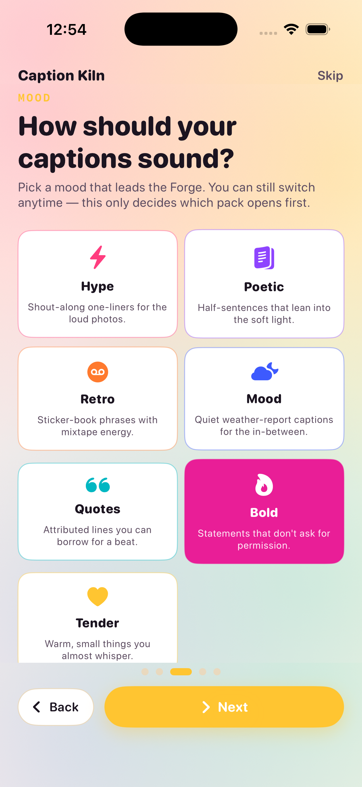 Caption packs library with mood filters